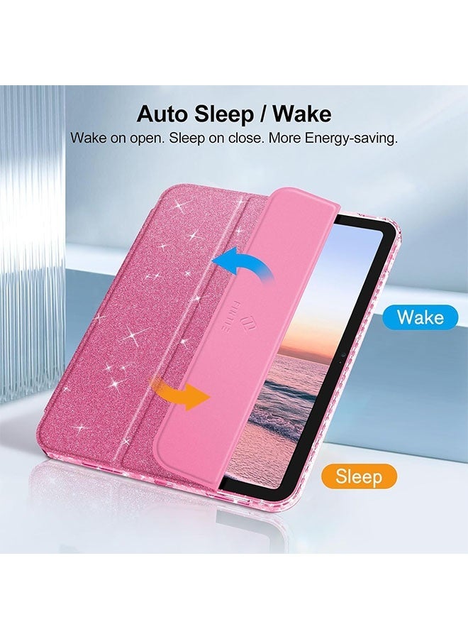 جراب لجهاز iPad A16 الجيل الحادي عشر مقاس 11 بوصة، وجراب لجهاز iPad الجيل العاشر مقاس 10.9 بوصة، غطاء لامع وجذاب مع ظهر شفاف براق، مزود بحامل قلم، مناسب للأطفال والفتيات والنساء، لون أحمر وردي. - Image 5